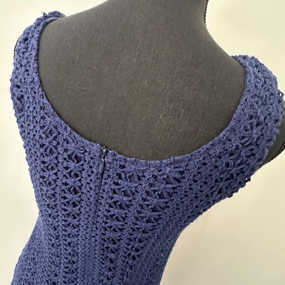 QUINN Navy Blue Crochet Knit Sleeveless Midi Dress with Lining Size Medium NWT - Picture 8 of 13